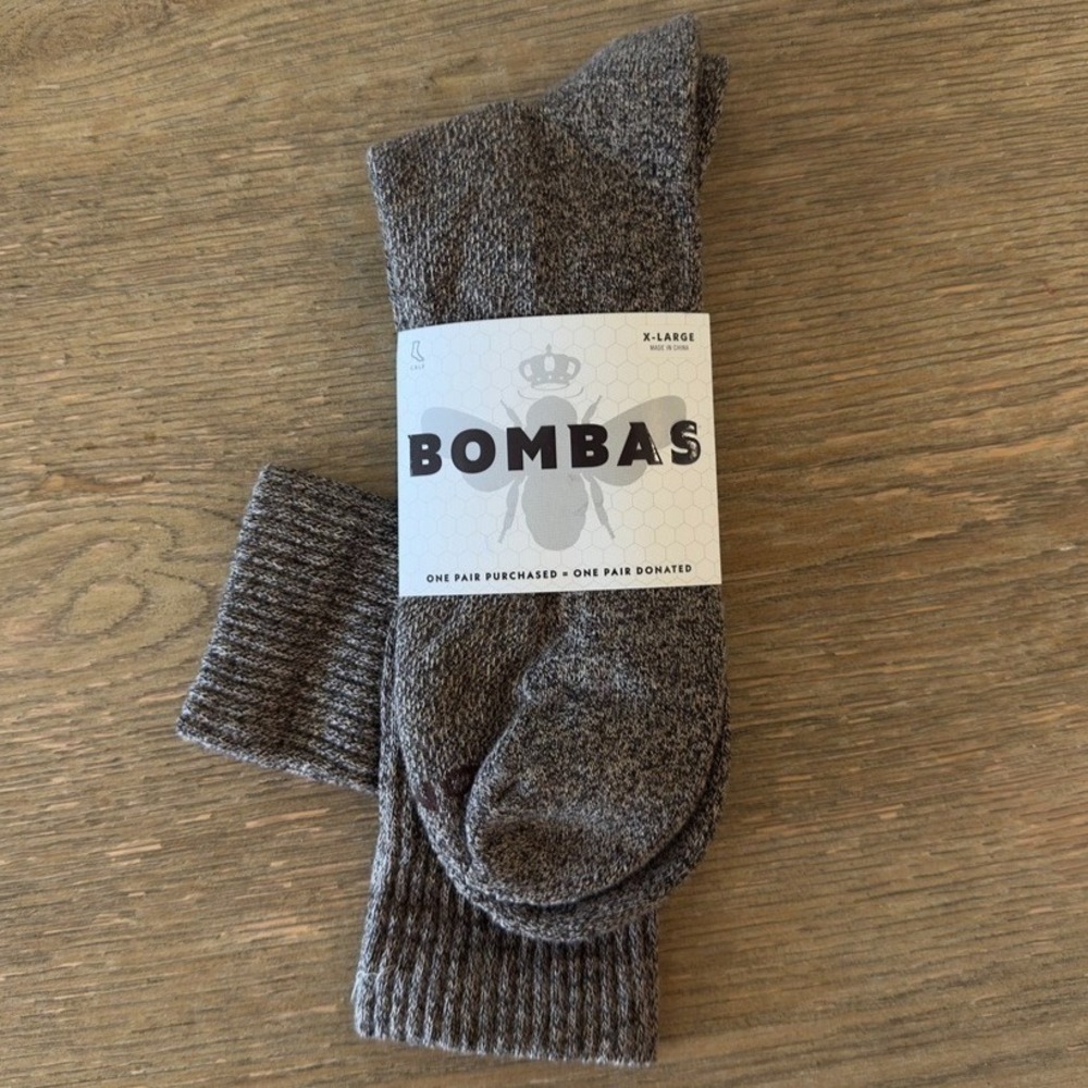 NEW BOMBAS Brown Marl Cushioned Crew Socks-Seamless Toe-Sz X-Large